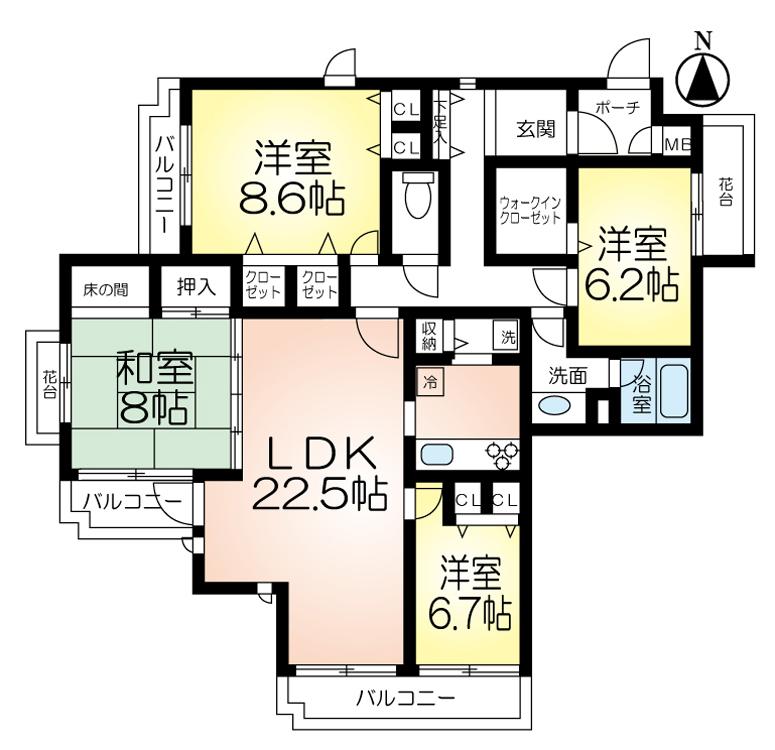 Floor plan. 4LDK, Price 20.8 million yen, The area occupied 121.5 sq m , Balcony area 13.45 sq m