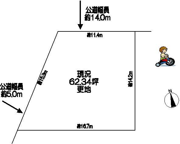 Compartment figure. Land price 18,700,000 yen, Land area 206.11 sq m 50 tsubo corner lot