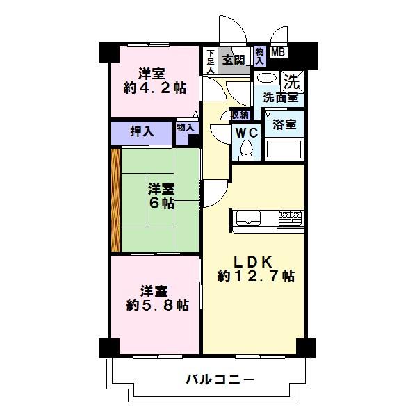 Floor plan. 3LDK, Price 8.3 million yen, Footprint 63 sq m , Balcony area 8.95 sq m interior renovation completed