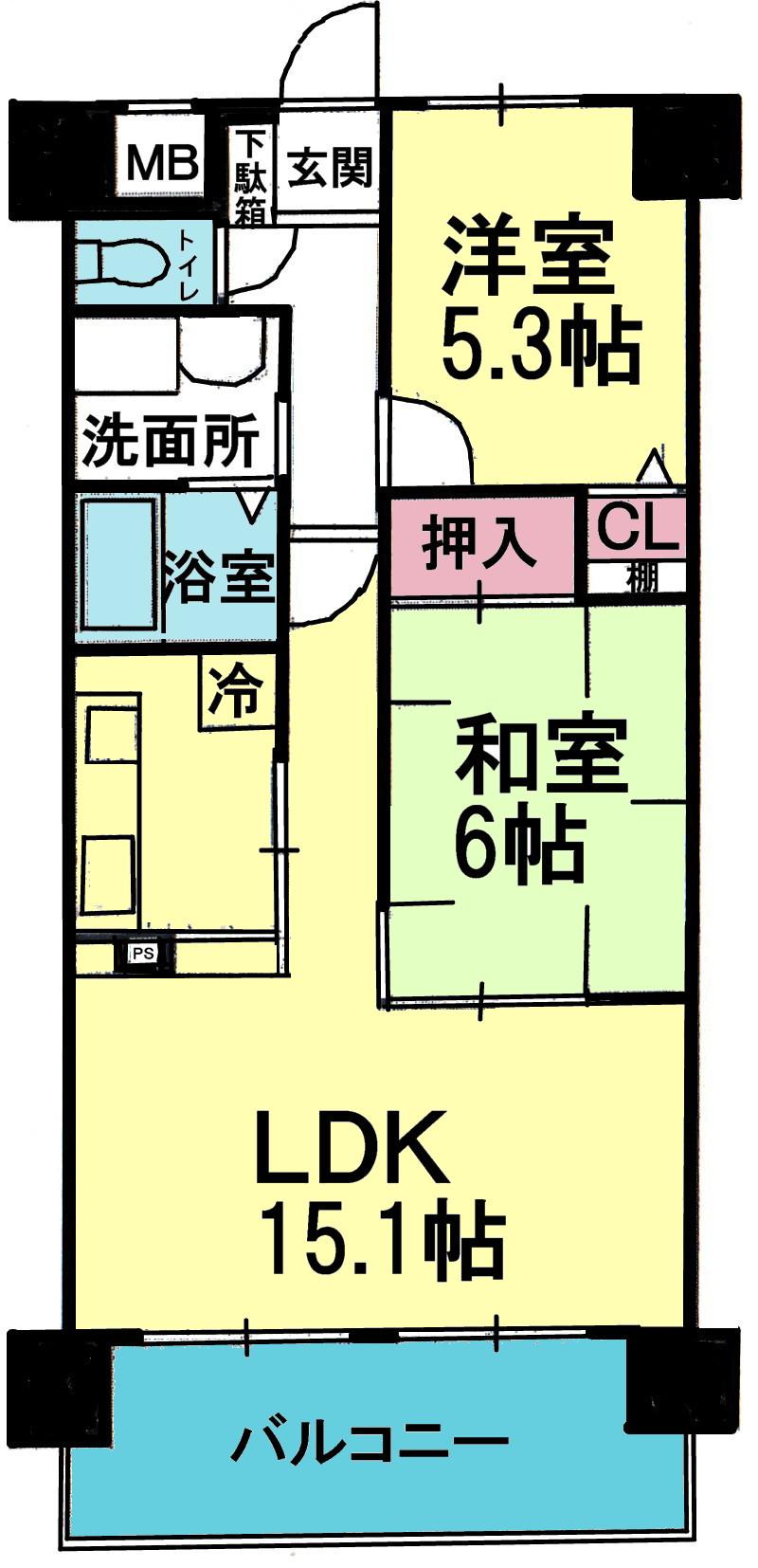 Floor plan. 2LDK, Price 10.8 million yen, Footprint 55.8 sq m , Balcony area 9.18 sq m