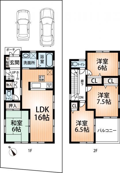 Floor plan. 27.3 million yen, 4LDK, Land area 120.66 sq m , Open 4LDK building area 96.96 sq m face-to-face kitchen