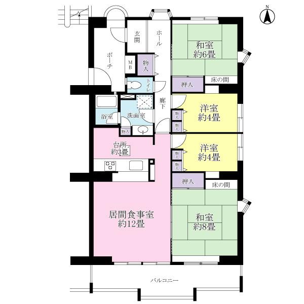 Floor plan. 4LDK, Price 17.8 million yen, Footprint 99.4 sq m , Is a floor plan of the balcony area 12.69 sq m 4LDK type.