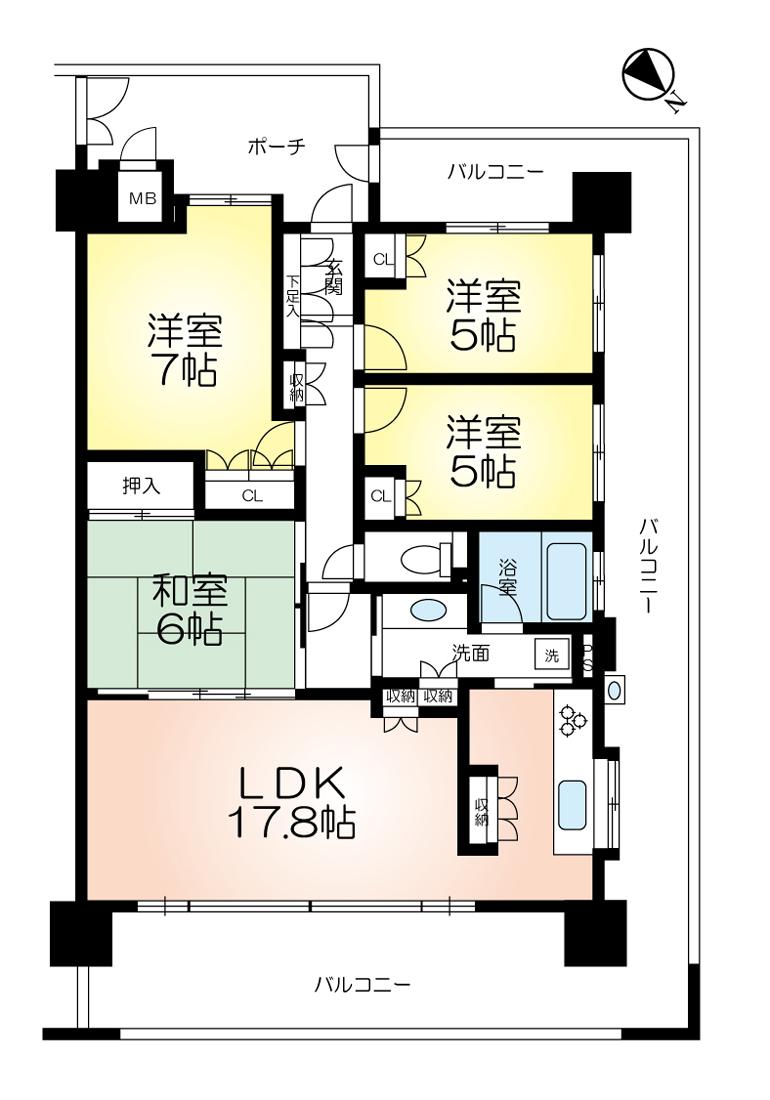 Floor plan. 4LDK, Price 27 million yen, Occupied area 85.86 sq m , Balcony area 42.75 sq m