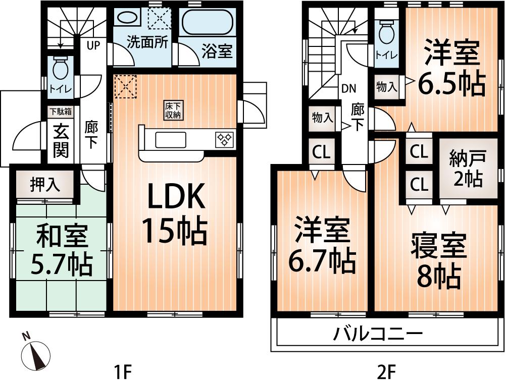 Floor plan. (1 Building), Price 21,800,000 yen, 4LDK, Land area 131.4 sq m , Building area 98.81 sq m