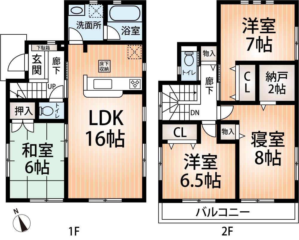 Floor plan. (Building 2), Price 21,800,000 yen, 4LDK, Land area 131.43 sq m , Building area 100.44 sq m