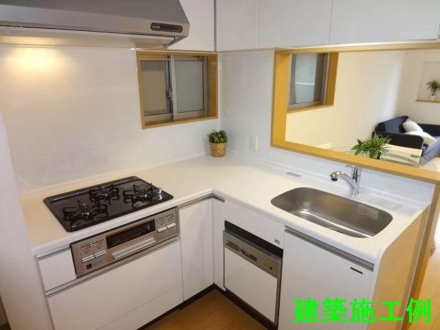 Kitchen. Second floor kitchen. Down Wall ・ Dish washing dryer with system Kitchen. Building Construction example. 