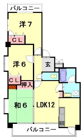 Floor plan. 3LDK, Price 22,800,000 yen, Occupied area 63.49 sq m , Balcony area 13 sq m