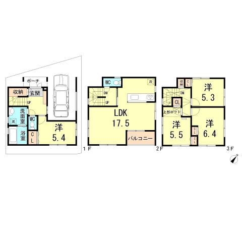 Floor plan. 33,500,000 yen, 4LDK, Land area 57.44 sq m , Building area 110.56 sq m