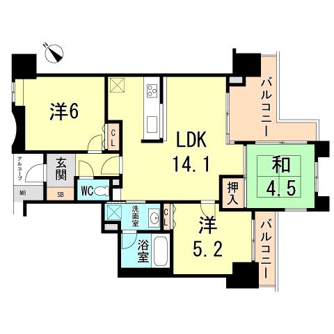 Floor plan. 3LDK, Price 22,800,000 yen, Occupied area 61.43 sq m , Balcony area 10.88 sq m