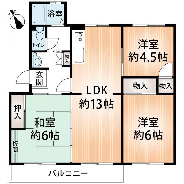 Floor plan. 3LDK, Price 5.5 million yen, Occupied area 65.32 sq m , Balcony area 5 sq m