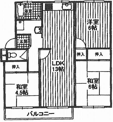 Floor plan. 3LDK, Price 6.3 million yen, Occupied area 60.35 sq m , Balcony area 6 sq m