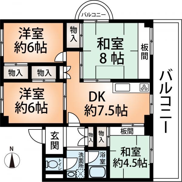 Floor plan. 4DK, Price 14.8 million yen, Occupied area 78.86 sq m wide 4DK type!