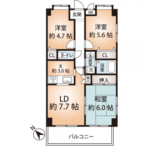 Floor plan. 3LDK, Price 14.6 million yen, Footprint 59.7 sq m , Balcony area 7.82 sq m 3LDK type