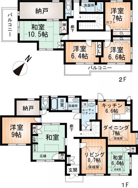 Floor plan. 80 million yen, 7LDK+2S, Land area 260.37 sq m , Building area 219.27 sq m