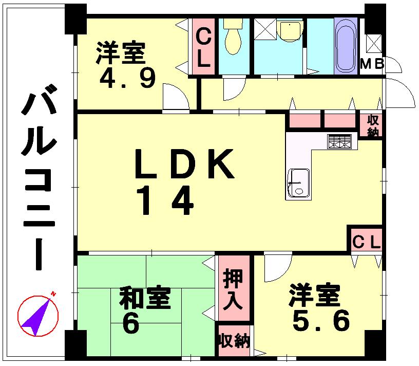 Floor plan. 3LDK, Price 20.8 million yen, Occupied area 70.87 sq m , Balcony area 19.4 sq m