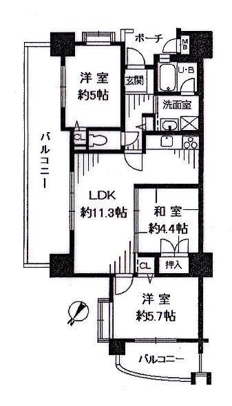 Floor plan. 3LDK, Price 17.8 million yen, Occupied area 54.67 sq m , Balcony area 19.63 sq m