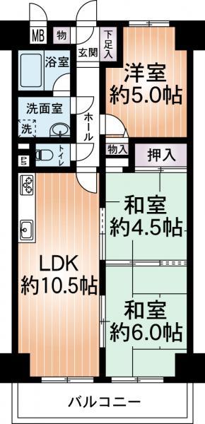 Floor plan. 3LDK, Price 14.8 million yen, 3LDK type of footprint 58.3 sq m LDK10.5 Pledge