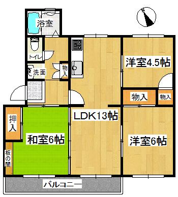 Floor plan. 3LDK, Price 5.5 million yen, Occupied area 65.32 sq m , Balcony area 5 sq m Shirakawadai housing