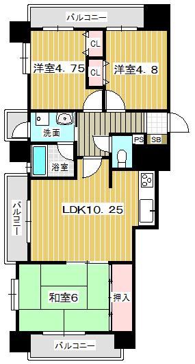 Floor plan. 3LDK, Price 18,800,000 yen, Occupied area 64.67 sq m , Balcony area 10.52 sq m 3LDK Balcony four Three direction room