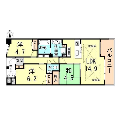 Floor plan. 3LDK, Price 18,800,000 yen, Footprint 68.4 sq m , Balcony area 9.27 sq m