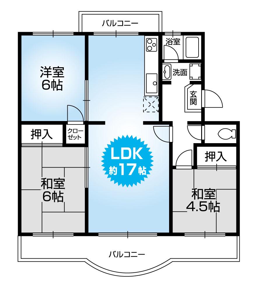 Floor plan. 3LDK, Price 7.8 million yen, Footprint 72 sq m , Balcony area 12.4 sq m Mato (3LDK) 2013 October renovation completed. Yang per at the north and south both sides balcony ・ Ventilation good.