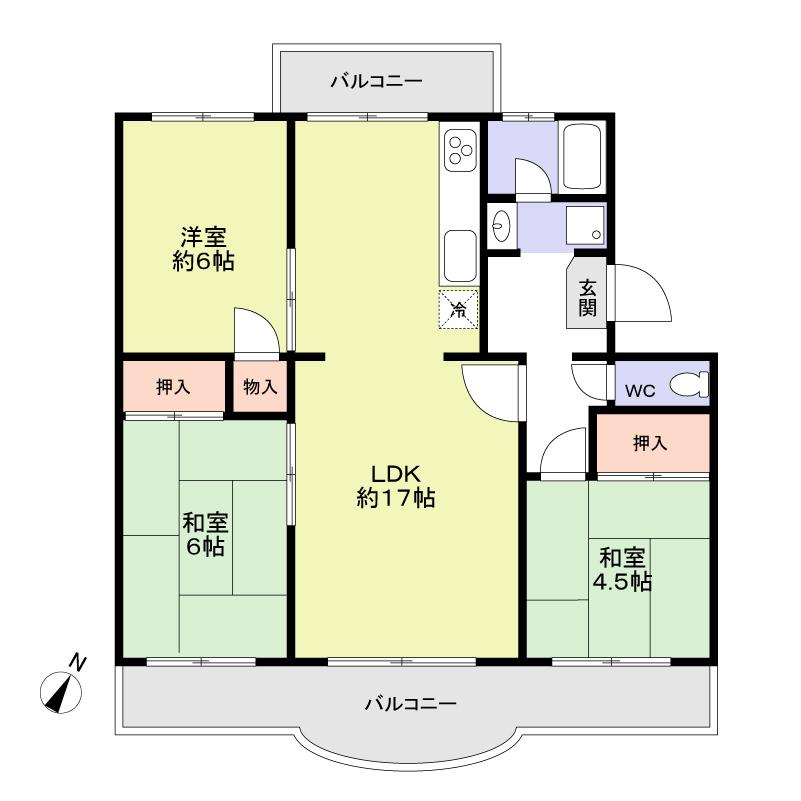 Floor plan. 3LDK, Price 7.8 million yen, Footprint 72 sq m , Balcony area 12.4 sq m