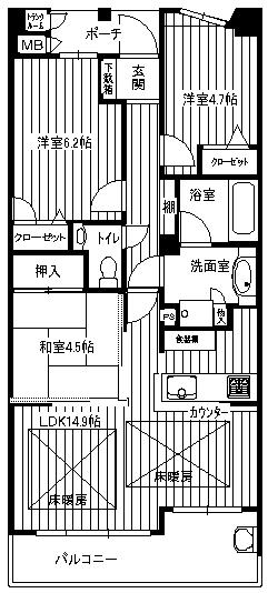 Floor plan. 3LDK, Price 18,800,000 yen, Footprint 68.4 sq m , Balcony area 9.27 sq m face-to-face kitchen