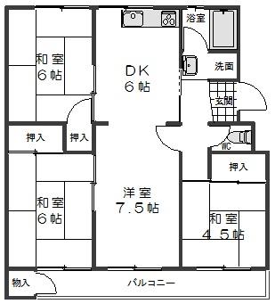 Floor plan. 4DK, Price 3 million yen, Occupied area 62.91 sq m , Balcony area 9.12 sq m