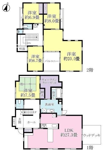 Floor plan. 128 million yen, 5LDK, Land area 1,958.46 sq m , Building area 180.2 sq m 5LDK type, The building area is 180.20 sq m.