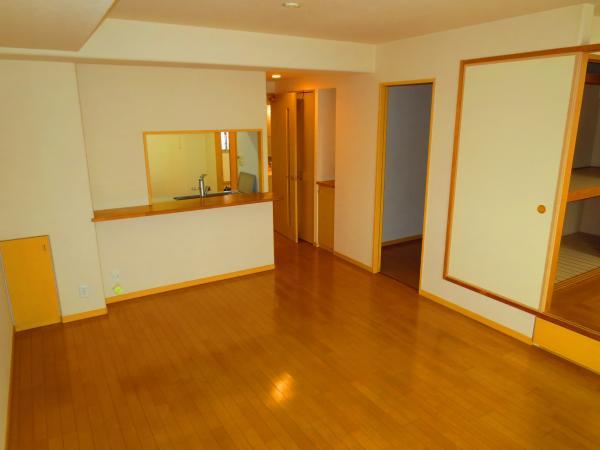 Living. Large and bright living room. Happy counter kitchen to wife.