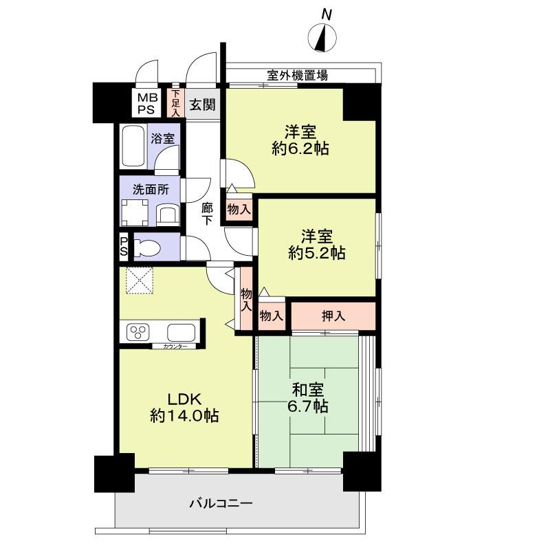 Floor plan. 3LDK, Price 16.8 million yen, Footprint 67.5 sq m , Balcony area 9.6 sq m