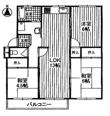 Floor plan. 3LDK, Price 6.3 million yen, Occupied area 60.35 sq m , Balcony area 6 sq m