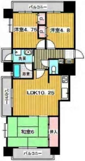 Floor plan. 3LDK, Price 18,800,000 yen, Occupied area 64.67 sq m , Balcony area 10.52 sq m