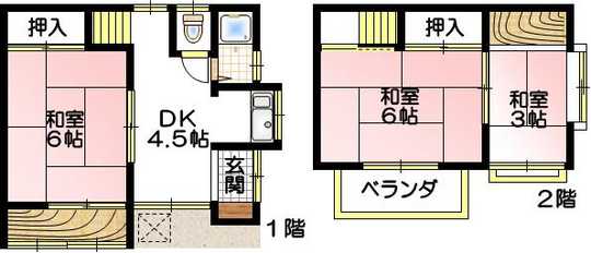 Floor plan. 6.5 million yen, 3DK, Land area 49.5 sq m , Building area 44.32 sq m