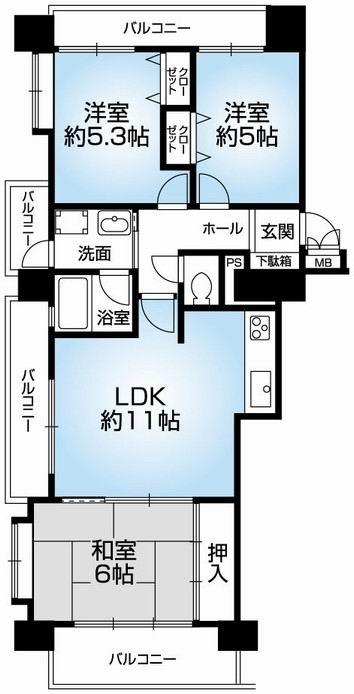 Floor plan. 3LDK, Price 18,800,000 yen, Occupied area 64.67 sq m , Balcony area 10.52 sq m Mato (3LDK). 2013 August renovation completed. Southwest Corner Room. Hito good. With car car parking rights.