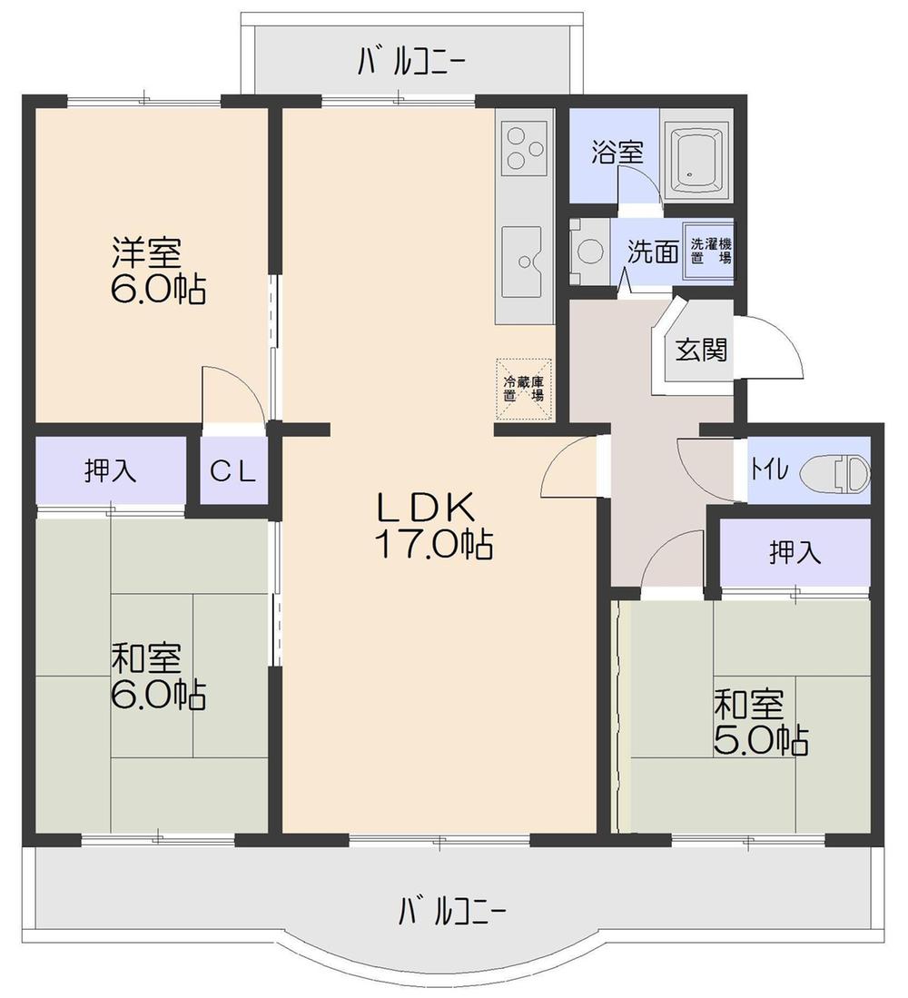 Floor plan. 3LDK, Price 7.8 million yen, Footprint 72 sq m , Balcony area 12.4 sq m