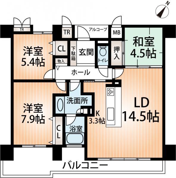 Floor plan. 3LDK, Price 29.5 million yen, Occupied area 80.71 sq m , Balcony area 16.31 sq m