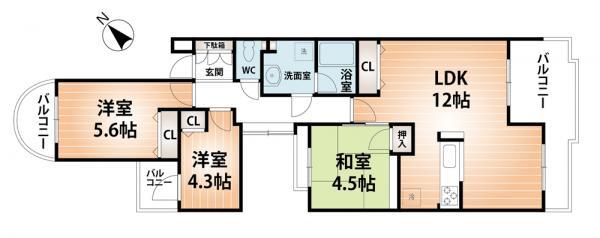 Floor plan. 3LDK, Price 14.3 million yen, Occupied area 68.81 sq m , Balcony area 14.51 sq m