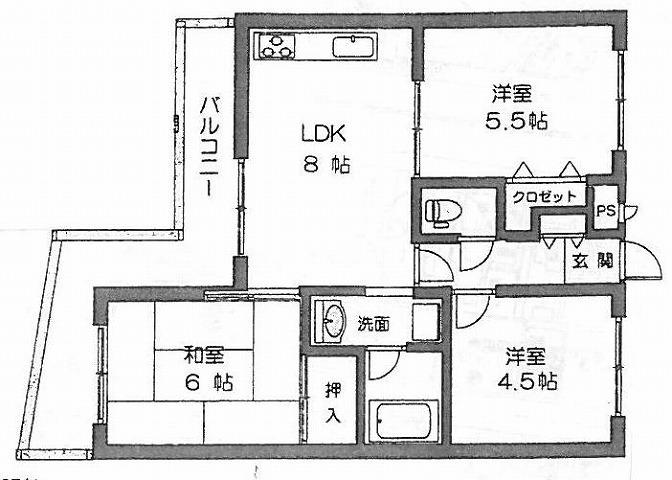 Floor plan. 3LDK, Price 9.8 million yen, Footprint 49.8 sq m , Balcony area 6.9 sq m