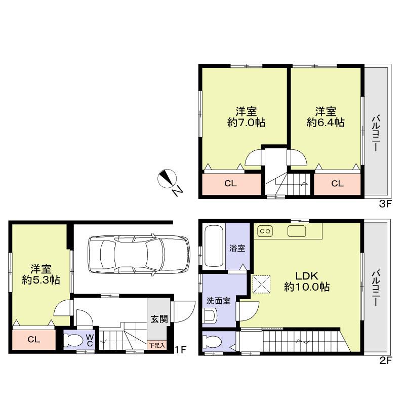 Floor plan. 23.8 million yen, 3LDK, Land area 39.79 sq m , Building area 83.53 sq m