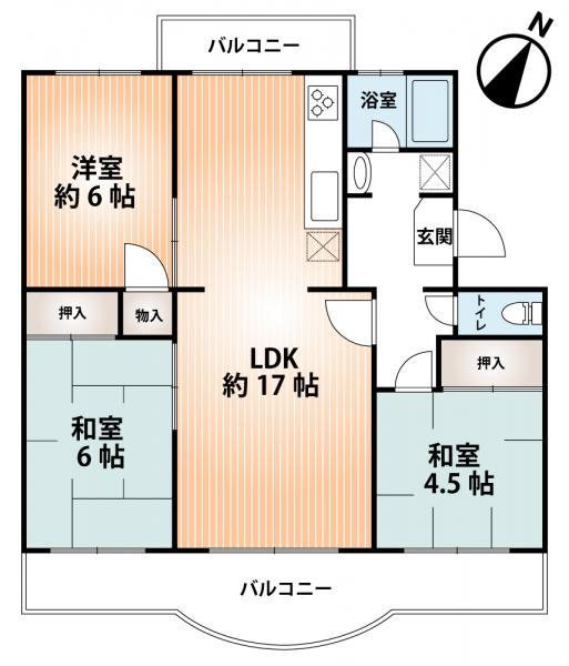 Floor plan. 3LDK, Price 7.8 million yen, Footprint 72 sq m , Balcony area 12.4 sq m