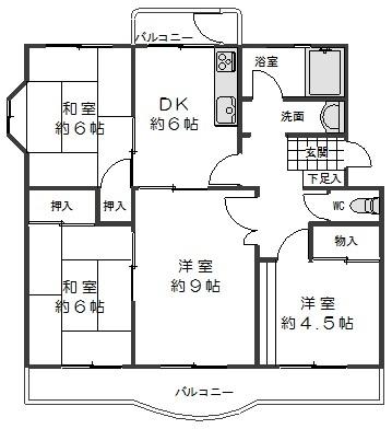 Floor plan. 4DK, Price 8.5 million yen, Footprint 72 sq m , Balcony area 12.4 sq m