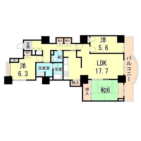 Floor plan. 3LDK, Price 19,800,000 yen, Occupied area 87.29 sq m , Balcony area 11.13 sq m
