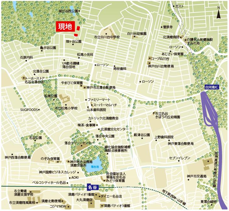 Local guide map. 22-minute walk from the Kobe Municipal Subway "Myodani Station"! Kitaochiai 4-minute walk from the 5-chome bus stop! 