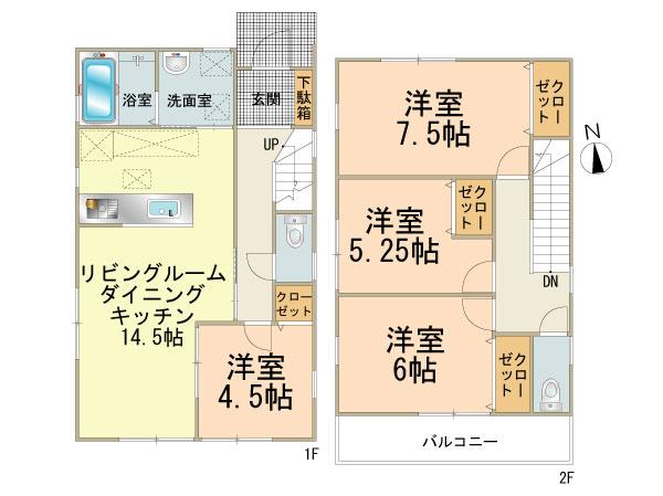 Floor plan. 21,800,000 yen, 4LDK, Land area 100.2 sq m , Building area 91.53 sq m