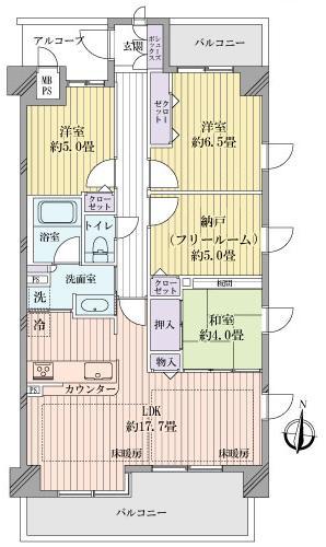 Floor plan. 3LDK + S (storeroom), Price 36,900,000 yen, Occupied area 84.01 sq m , Balcony area 14 sq m ■ Footprint :( center line of wall) 84.01 sq m ■ Convenient housework flow line that is connected to the kitchen and wash room
