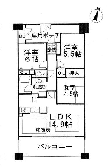 Floor plan. 3LDK, Price 21,800,000 yen, Occupied area 66.69 sq m , Balcony area 13.4 sq m