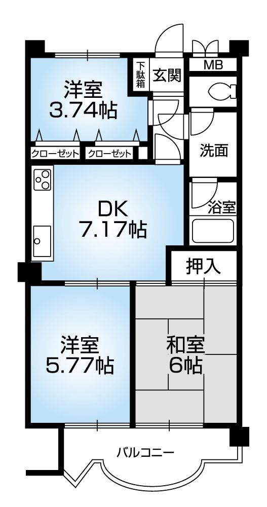 Floor plan. 3DK, Price 6.6 million yen, Occupied area 50.61 sq m , Balcony area 8.01 sq m Mato (3DK) positive per at the south-facing ・ Ventilation is good.