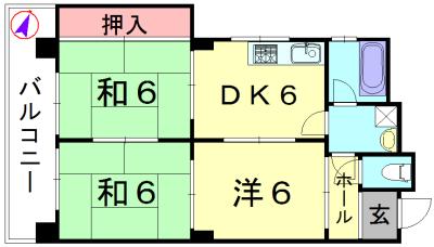 Floor plan. 3DK, Price 5.9 million yen, Occupied area 54.07 sq m , Balcony area 7.27 sq m