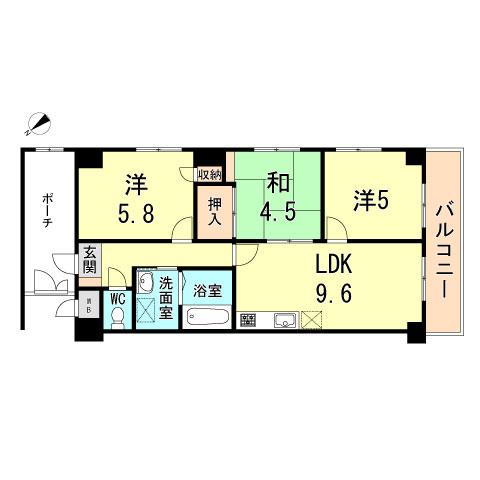 Floor plan. 3LDK, Price 12.6 million yen, Occupied area 55.55 sq m , Balcony area 6.72 sq m